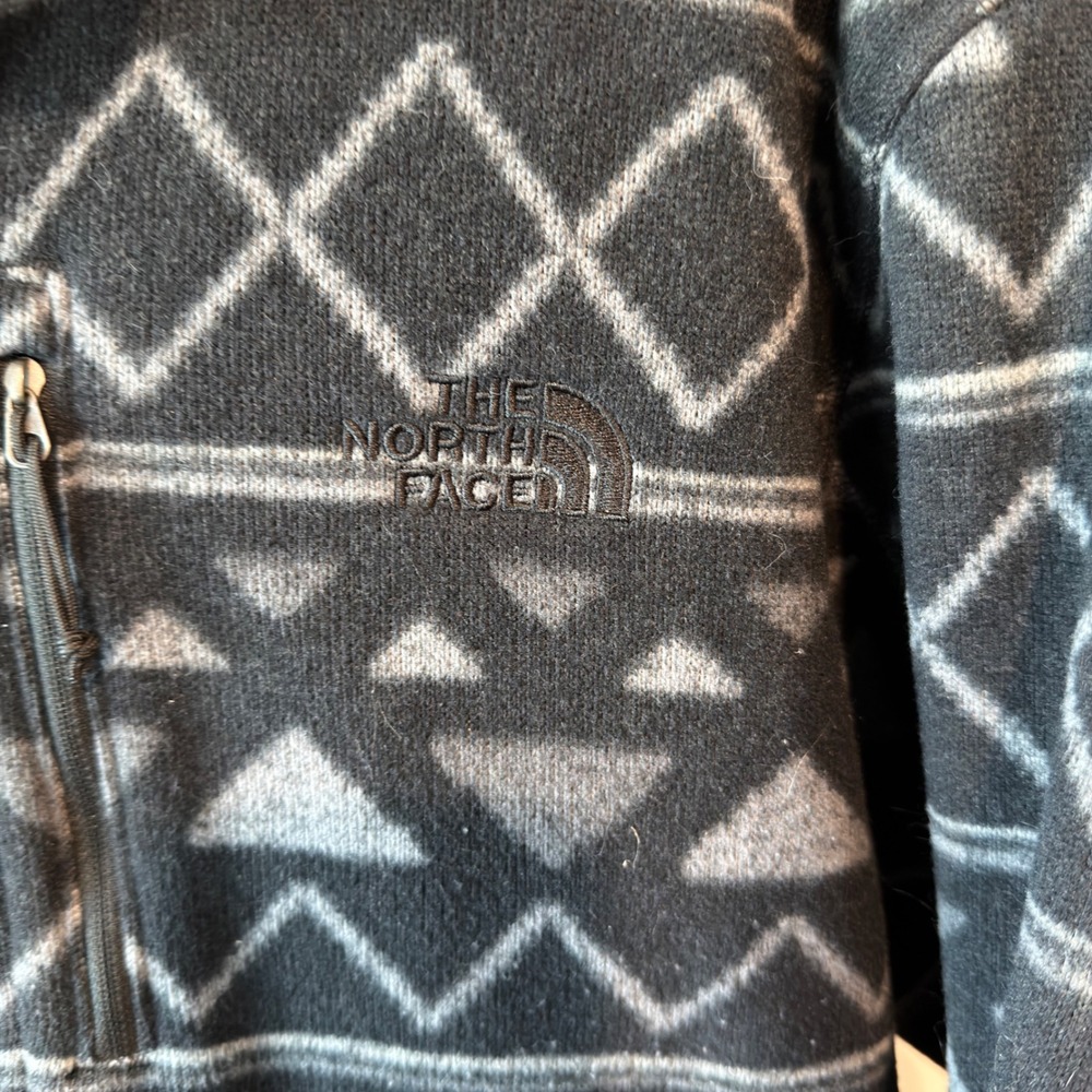 The North Face Mens XL Aztec Geometric Fleece Quarter Zip Pullover Black Grey - Picture 3 of 9